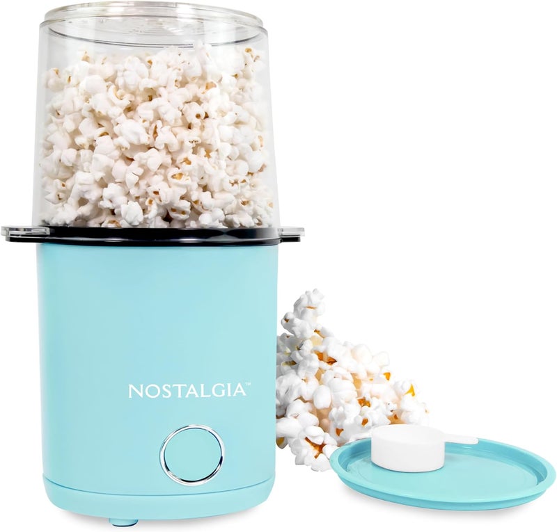 Nostalgia 8-Cup Hot Air Popcorn Maker & Bowl - 2-In-1 Bowl & Lid, 2 oz Measuring Cup - Oil-Free Pop Corn for Movie Night, Snacks, Birthday Parties, and More - Aqua - Image 1